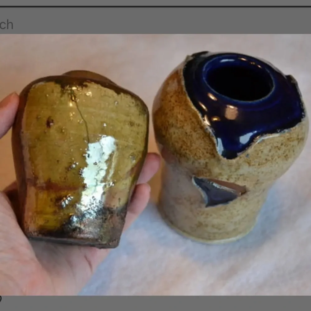 Vintage Raku ceramic vases cobalt blue beige brown home earthy decor bundle set